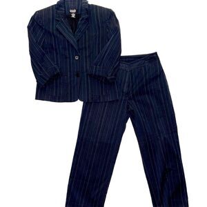 Rafaella Navy Blue Colorful Pinstripe Wide Leg Pants Suit6P Cotton Preppy Office